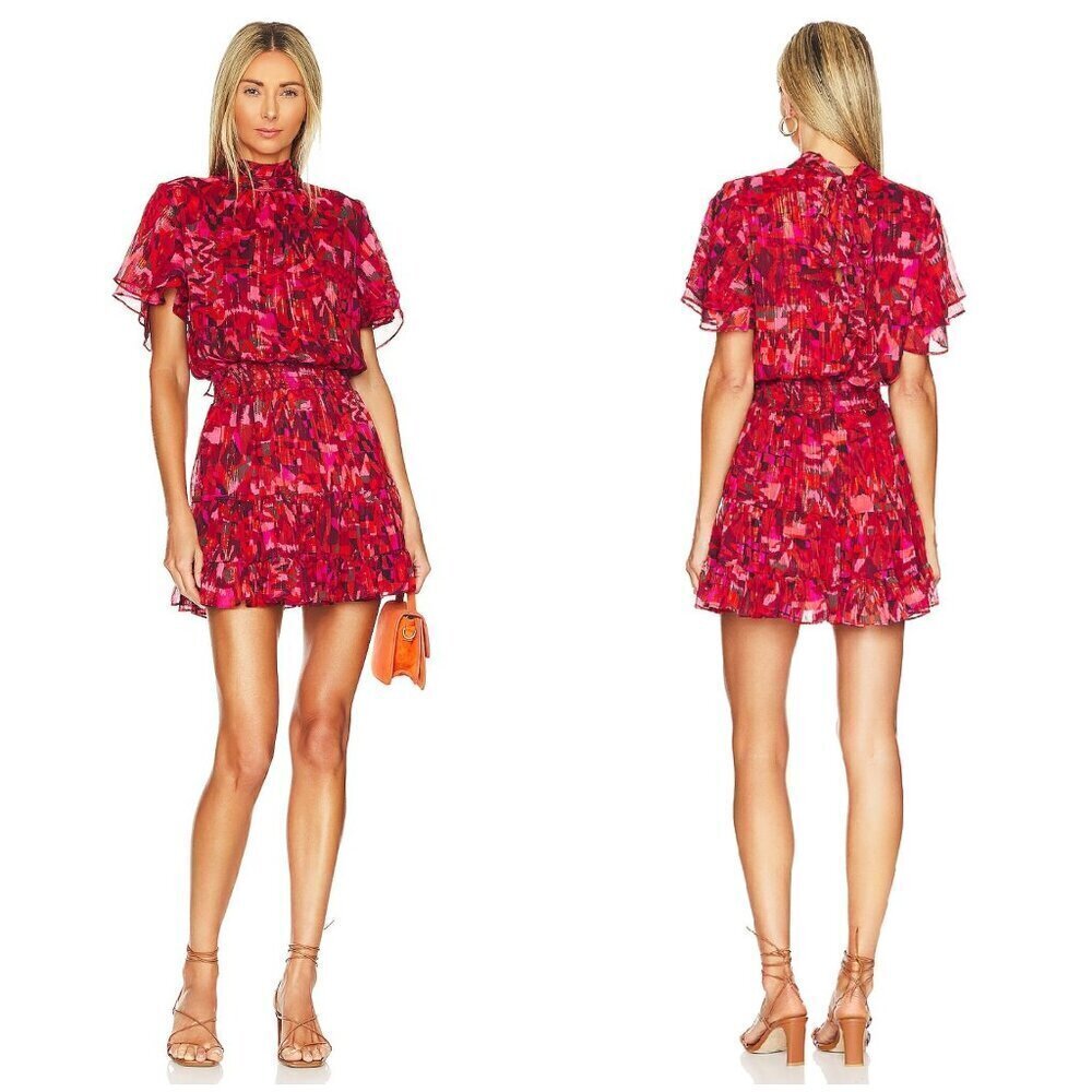Misa Los Angeles Saffie Dress ~ Crimson Geo Print Small Nwt